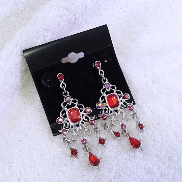 Red Crystal Chandelier Earrings - Picture 4 of 4